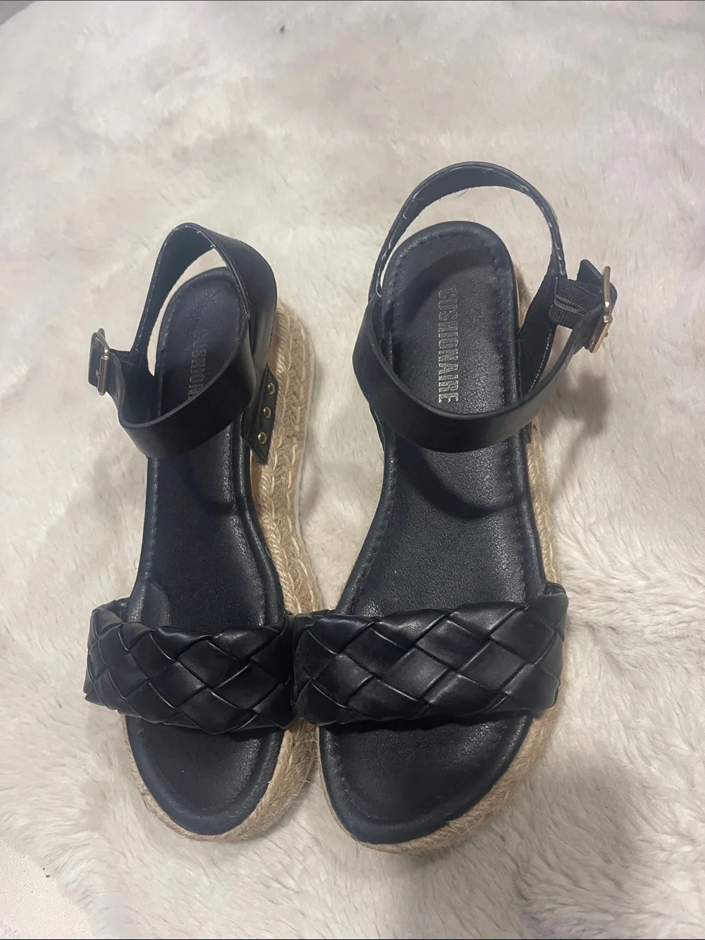 Braided Black Espadrille Platform Sandals with Ankle Strap